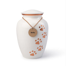 Load image into Gallery viewer, Paw Prints White & Rose Gold Metal Urn