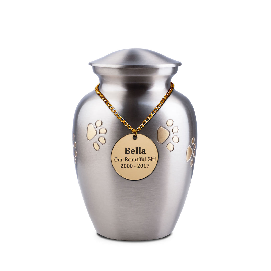 Paw Prints Brushed Silver (Pewter) Metal Urn