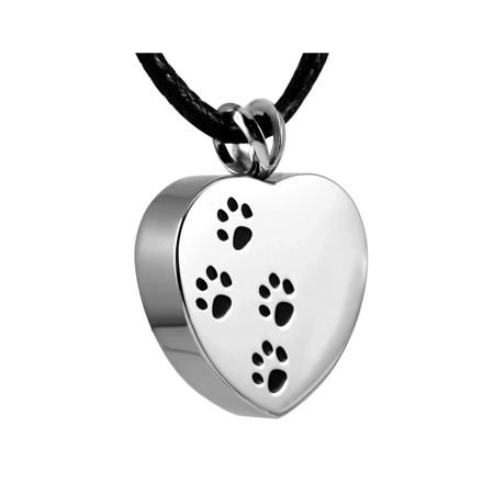 Paws Walking On Heart Pendant Stainless Steel